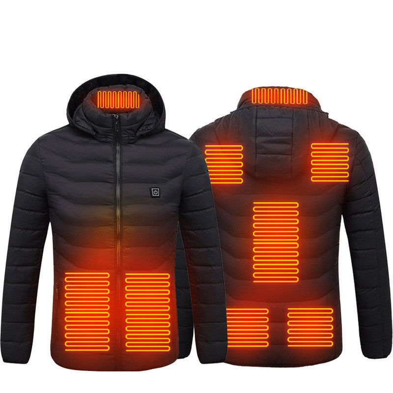 Piumino riscaldato da uomo Cappotto riscaldante elettrico Cappuccio isolato Giacca a vento 9 zone di calore