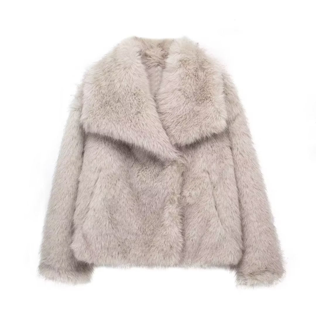 Cappotto invernale di peluche soffice Giacca con risvolto Casual Top a maniche lunghe