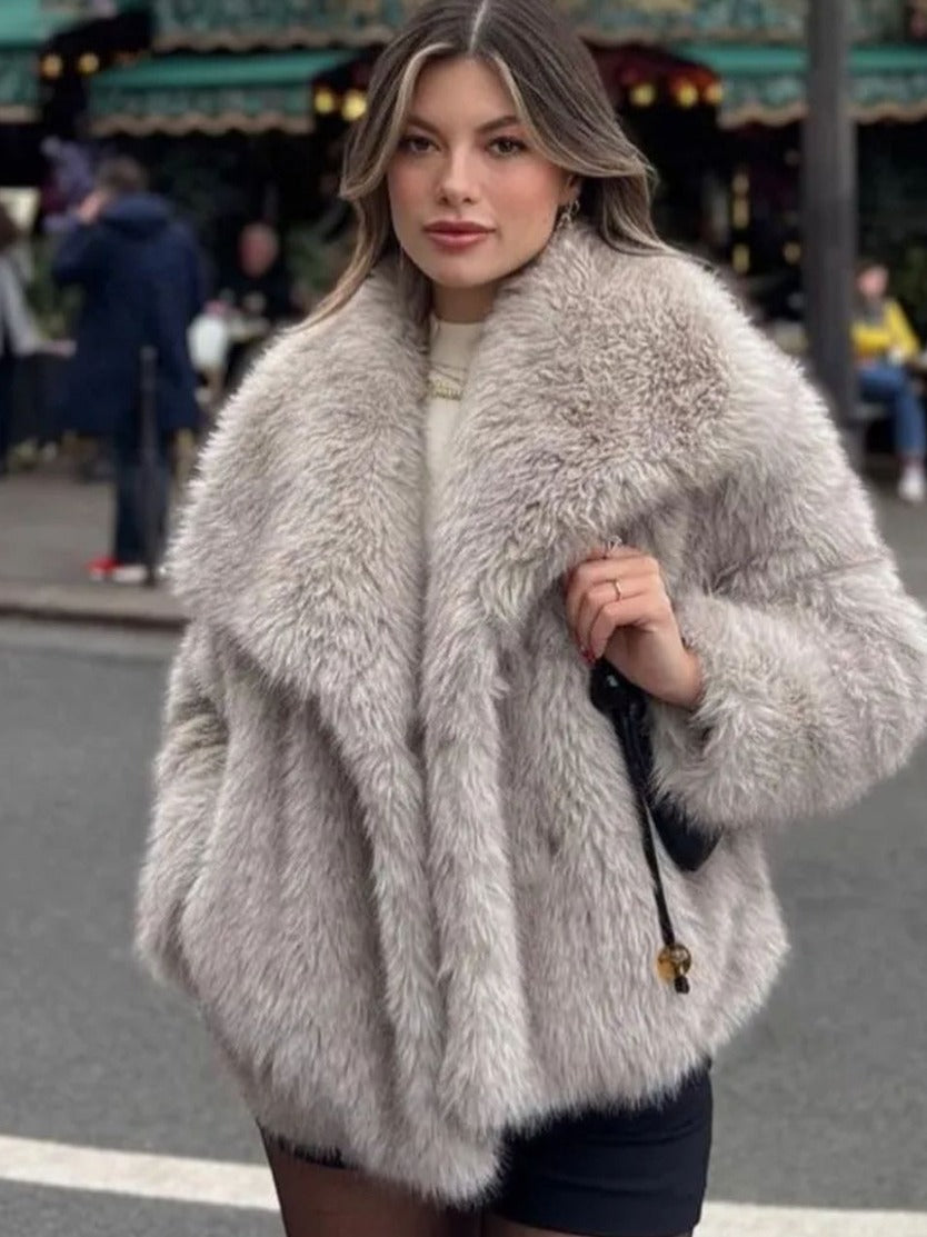 Cappotto invernale di peluche soffice Giacca con risvolto Casual Top a maniche lunghe
