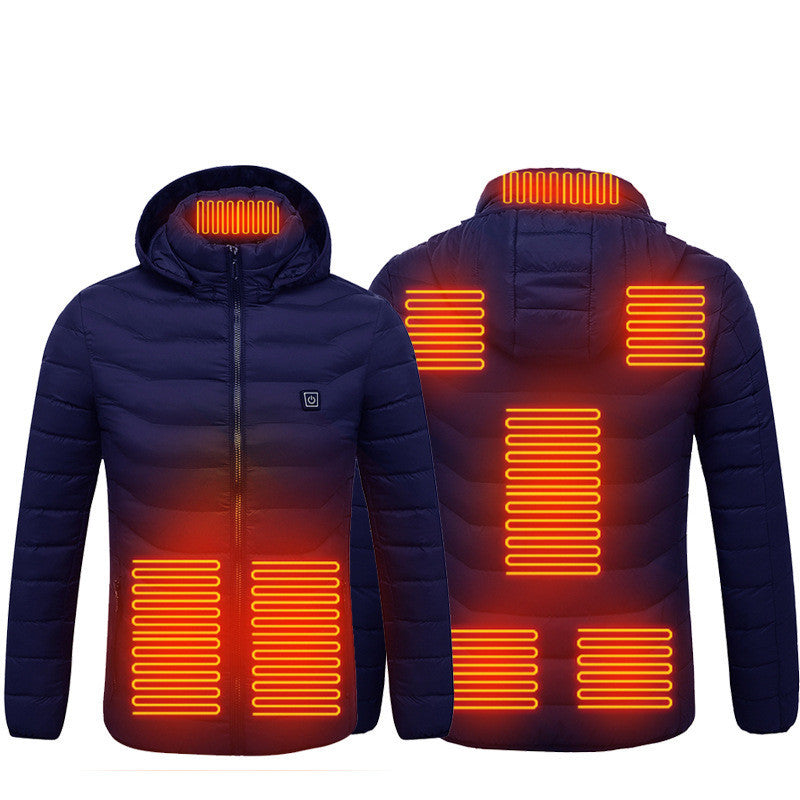 Piumino riscaldato da uomo Cappotto riscaldante elettrico Cappuccio isolato Giacca a vento 9 zone di calore